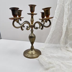 Vintage Brass 5-Arm Candelabra – Ornate Scroll Design, Taper Candle Holder - Hollywood regency decor - Christmas