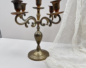 Vintage Ornate Brass Five-Arm Candelabra | Ornate Old World Farmhouse Table Decor|European Classical Candle Holder