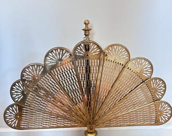 Vintage Messing Kamin Fan Screen | Klappbarer Herdschirm Pfau | Art Deco-Stil erweiterbar Feuerschirm | Großer Dekorativer Messing Schirm