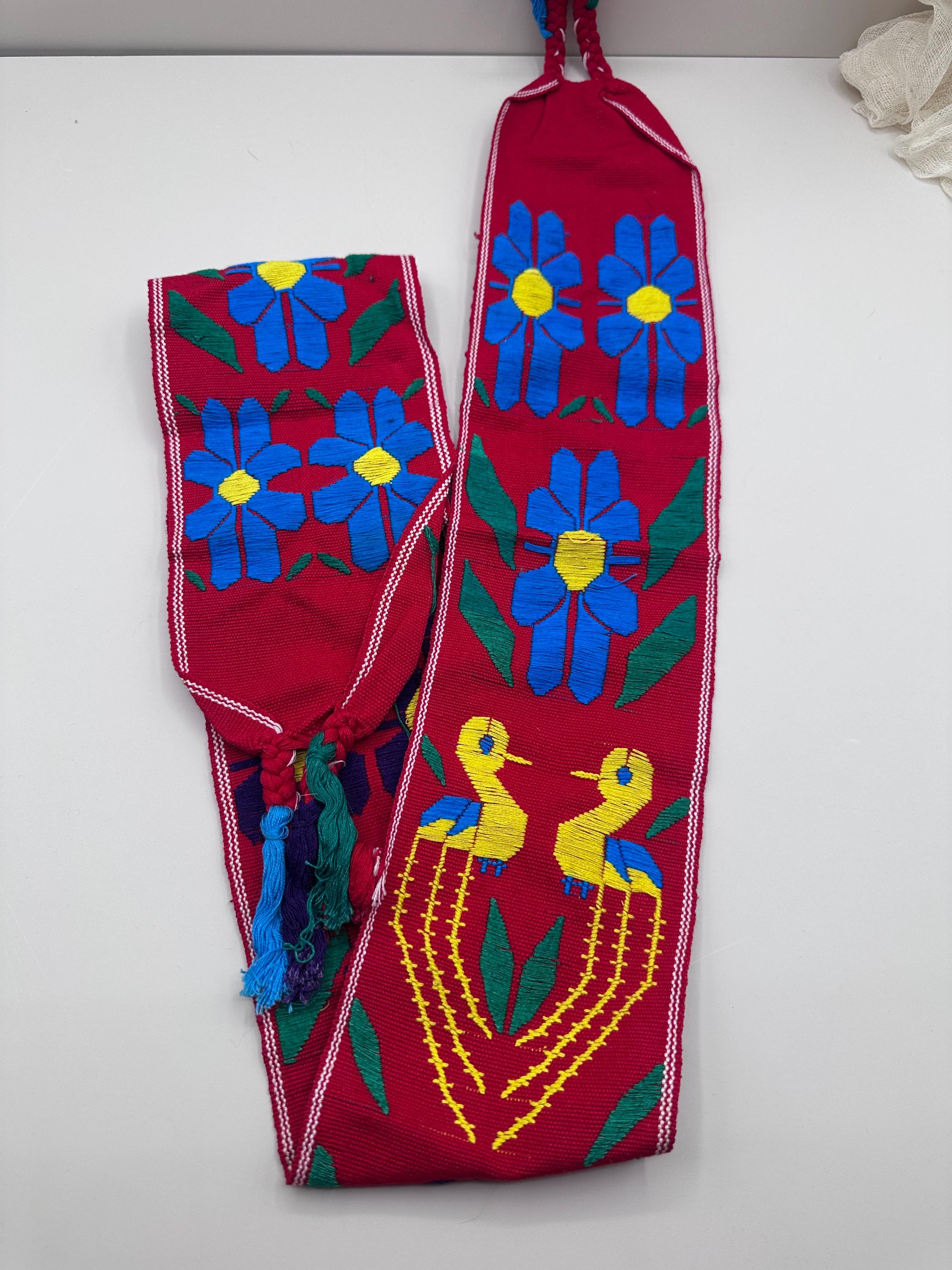 Bohemian Vintage Handwoven Embroidered Textile Sash / Belt
3.25”x85” Vintage Folk Embroidered Sash Belt-handwoven Red Floral&bird  main image 3
