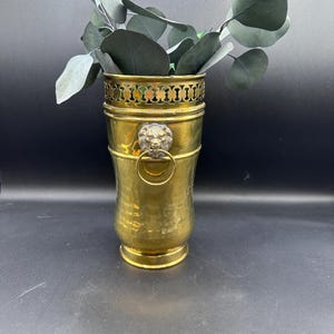 Vintage Brass Lion Head Knocker Vase - Made in Spain