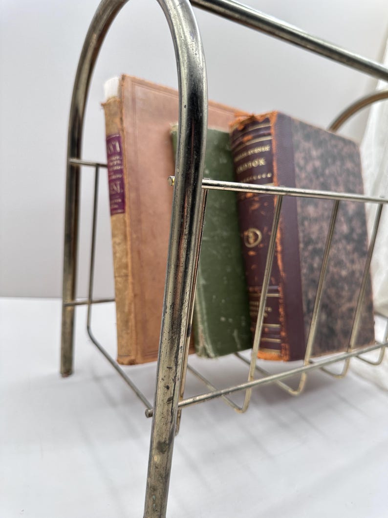 Vintage Gold Metal Magazine or Vinyl Record Storage Holder | Mid ...
