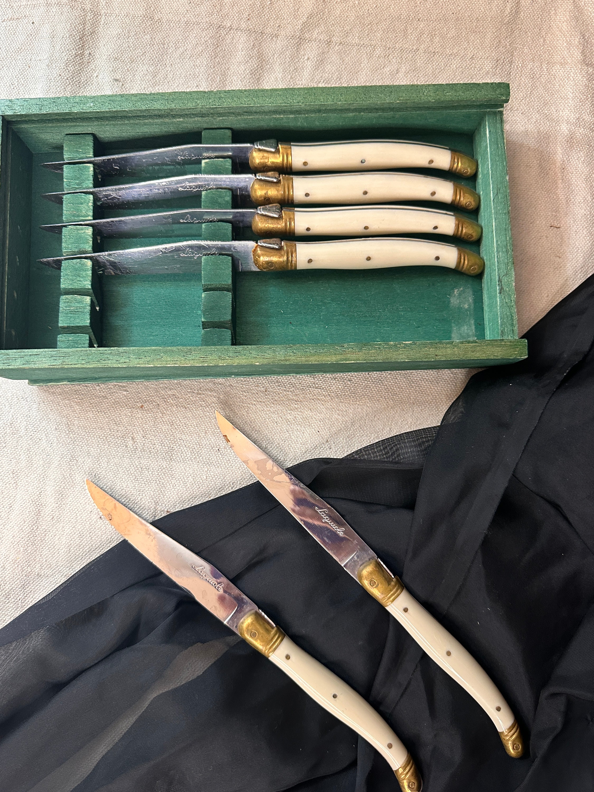 Jean Dubost Laguiole Green Steak Knives, Set of 6