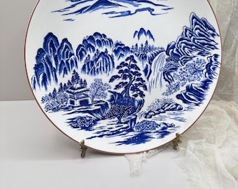 青と白の装飾陶器皿 イタリアの青と白の磁器の風景皿 7 枚セット – 1920 年代 - 1930 年代