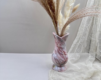 Vaso vintage messicano in onice di Onyx Tellez – Vaso in pietra di marmo rosa intagliato a mano, Tecali Puebla Messico, vaso decorativo di metà secolo