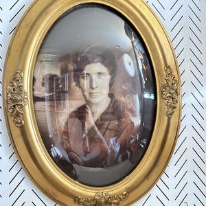 Antique Gilded Gesso Frame: Convex Glass Portrait, Victorian Floral Detail