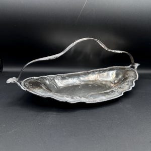 Vintage Silver-Plated Ornate Serving Basket with Handle – 15”x8”x6” Decorative Tray