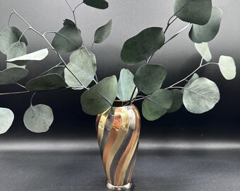 ヴィンテージミックスメタルアート花瓶 – 幾何学模様の真鍮と銅 