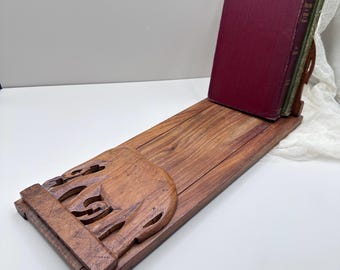 Vintage geschnitztes Holz Elefant erweiterbares Bücherregal - Faltende verstellbare Schreibtisch-Buchstützen - Handgefertigtes Dschungeldekor