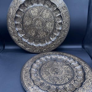 Vintage Etched Brass Peacock Tray: Black and Gold Dining Decor
