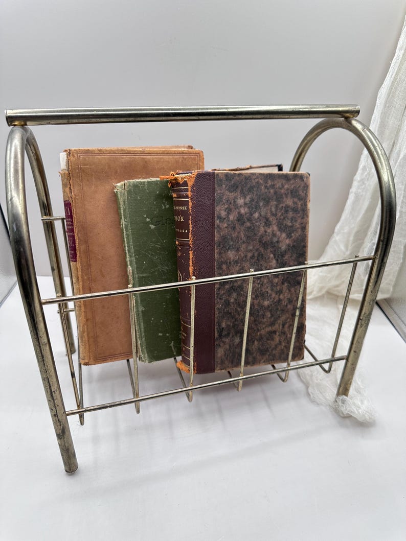 Vintage Gold Metal Magazine or Vinyl Record Storage Holder | Mid ...