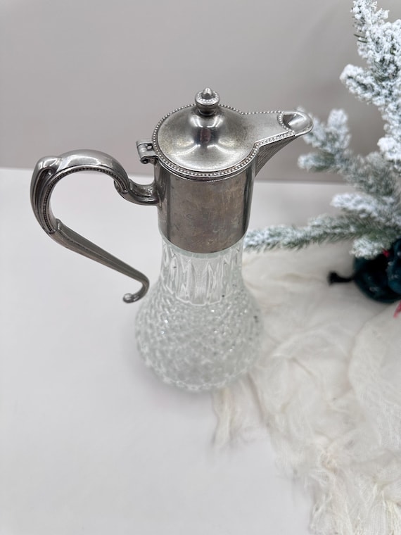 Vintage Silverplate Claret Jug, EP Zinc Wine Decanter, Cut Diamond