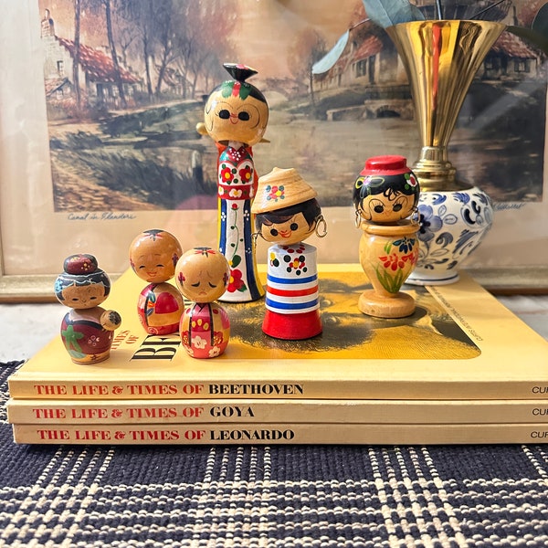 Vintage 1950s Kokeshi dolls | Kokeshi | Vintage Kokeshi | Japanese | natural wood | Bobble head Kokeshi