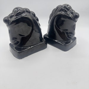 Vintage MCM Black Ceramic Horse Head Bookends