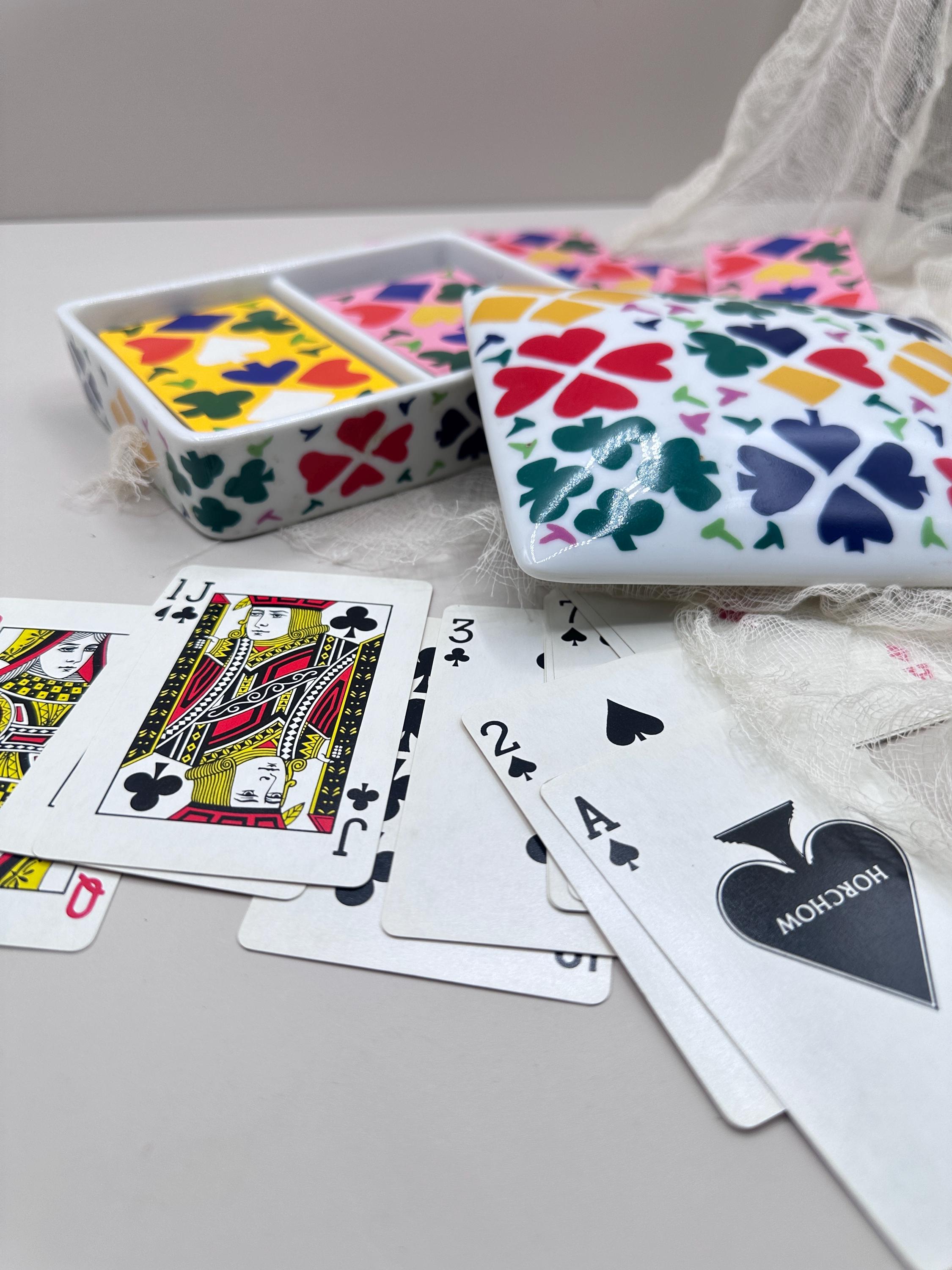Vintage Horchow Porcelain Box With Playing Cards | Colorful Card