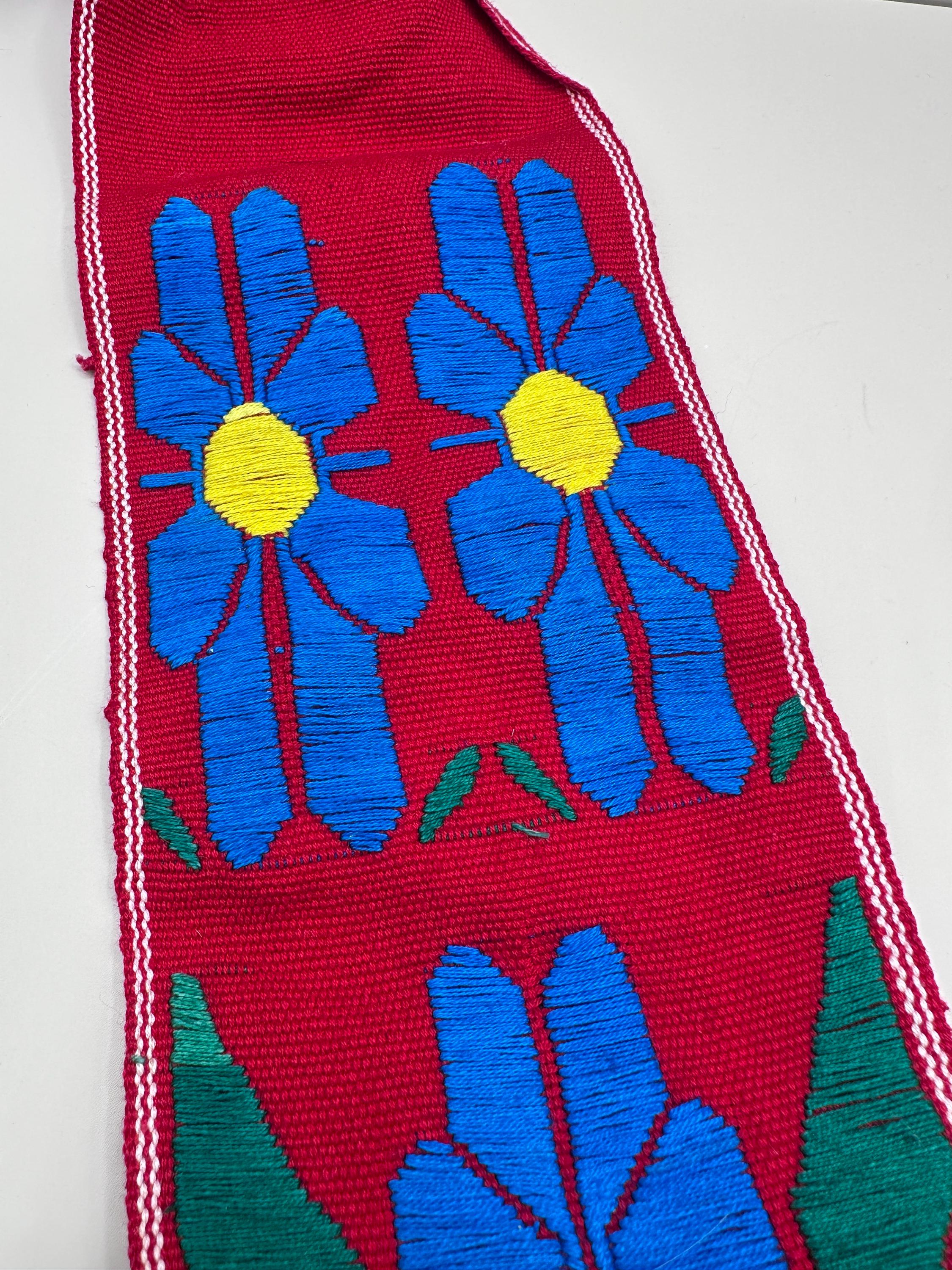 Vintage Folk Embroidered Sash Belt-handwoven Red Floral&bird  display picture 3