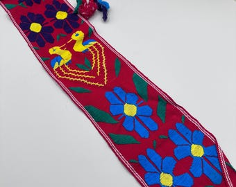 Vintage Folk Embroidered Sash Belt-handwoven Red Floral&bird  display picture 1