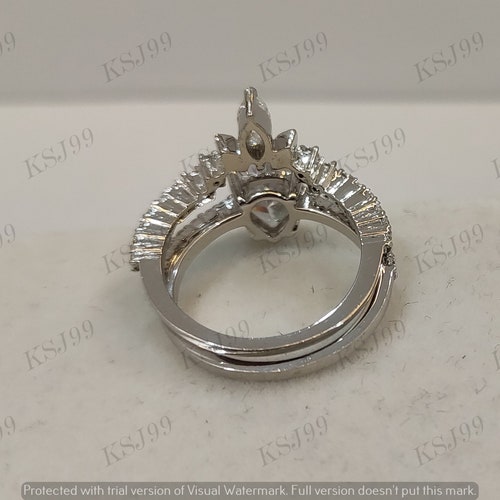 2.30 Ct white Pear Cut Diamond Engagement Wedding shops Ring set in 935 Argentium Silver,Bridal Ring Set, wedding ring set, ring set, gift for her