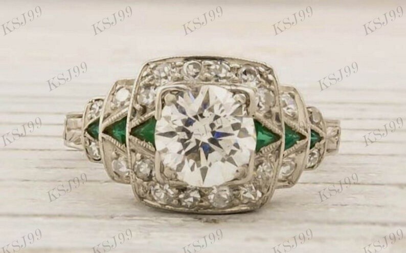 Antique 2.25ct White Round Diamond Art Deco Engagement Ring 925 Sterling Silver Antique 2.25ct White Round Diamond Art Deco Engagement Ring 925 Sterling Silver