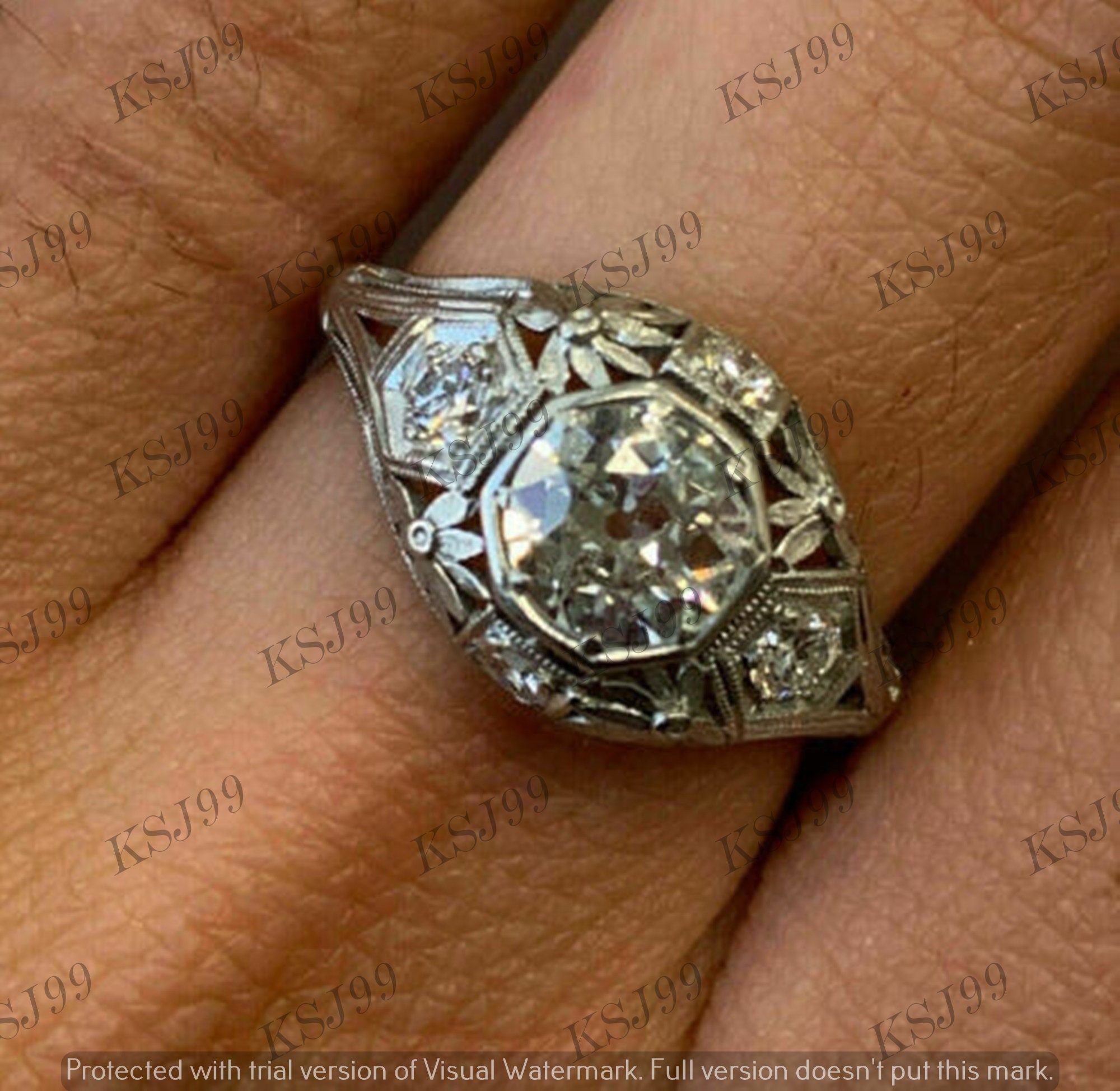 Antique 2.25ct White Round Diamond Art Deco Engagement Ring 925 Sterling Silver Antique 2.25ct White Round Diamond Art Deco Engagement Ring 925 Sterling Silver