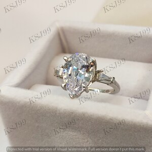 Antique 2.30 Carat White Pear Cut Diamond Engagement Ring in 935 ...
