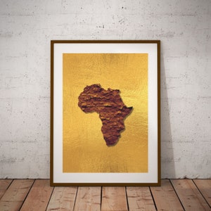 Gold Africa Map, Instant Download, Continent Map, Africa Travel Poster, Digital Print, African Style Decor, Afrocentric