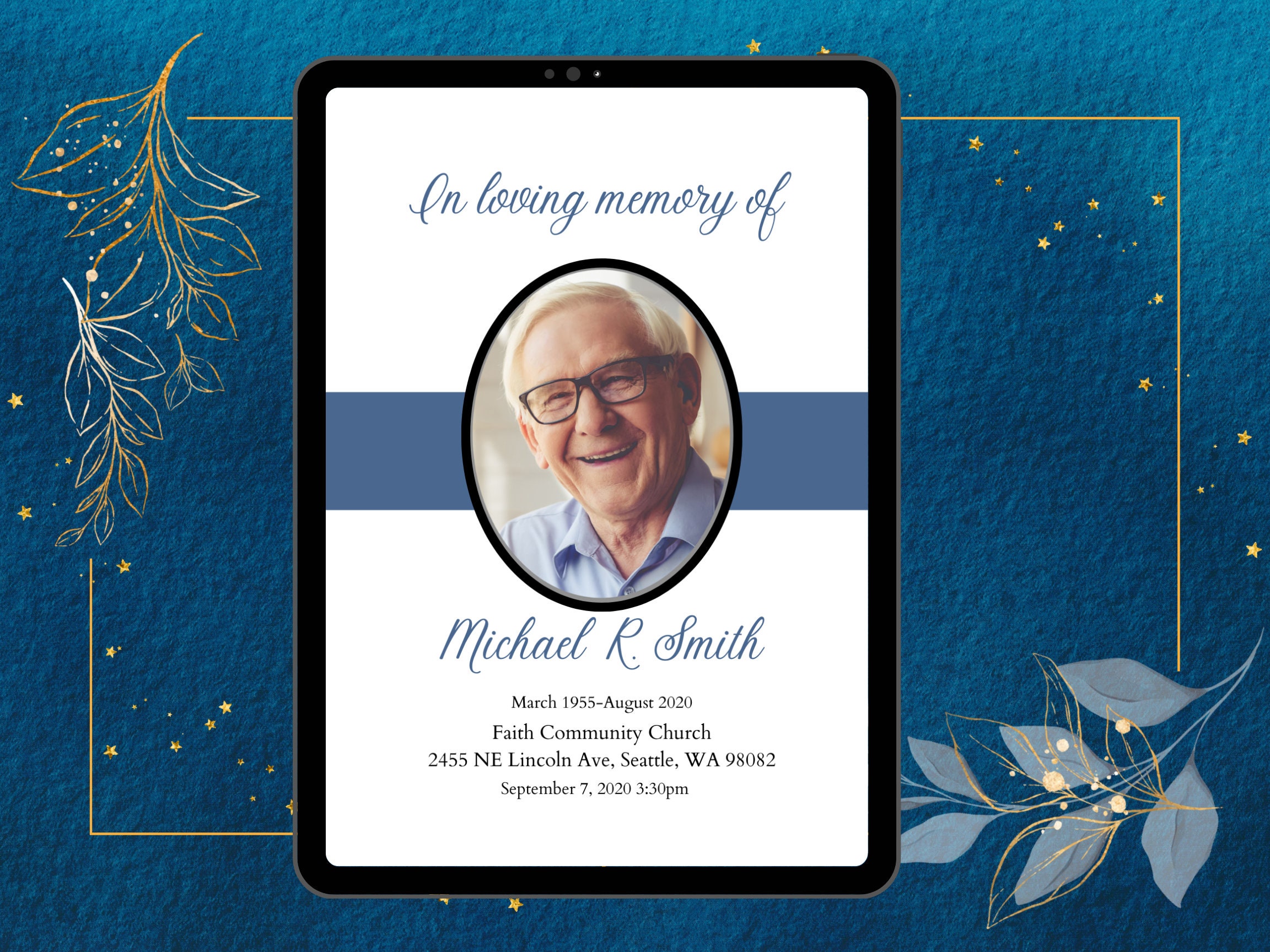 Funeral Template for Man, Obituary Template, Funeral Template, Funeral