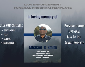 Funeral Template For Man, Law Enforcement Obituary Template, Funeral Template, Funeral Program, Memorial Service, Celebration Of Life