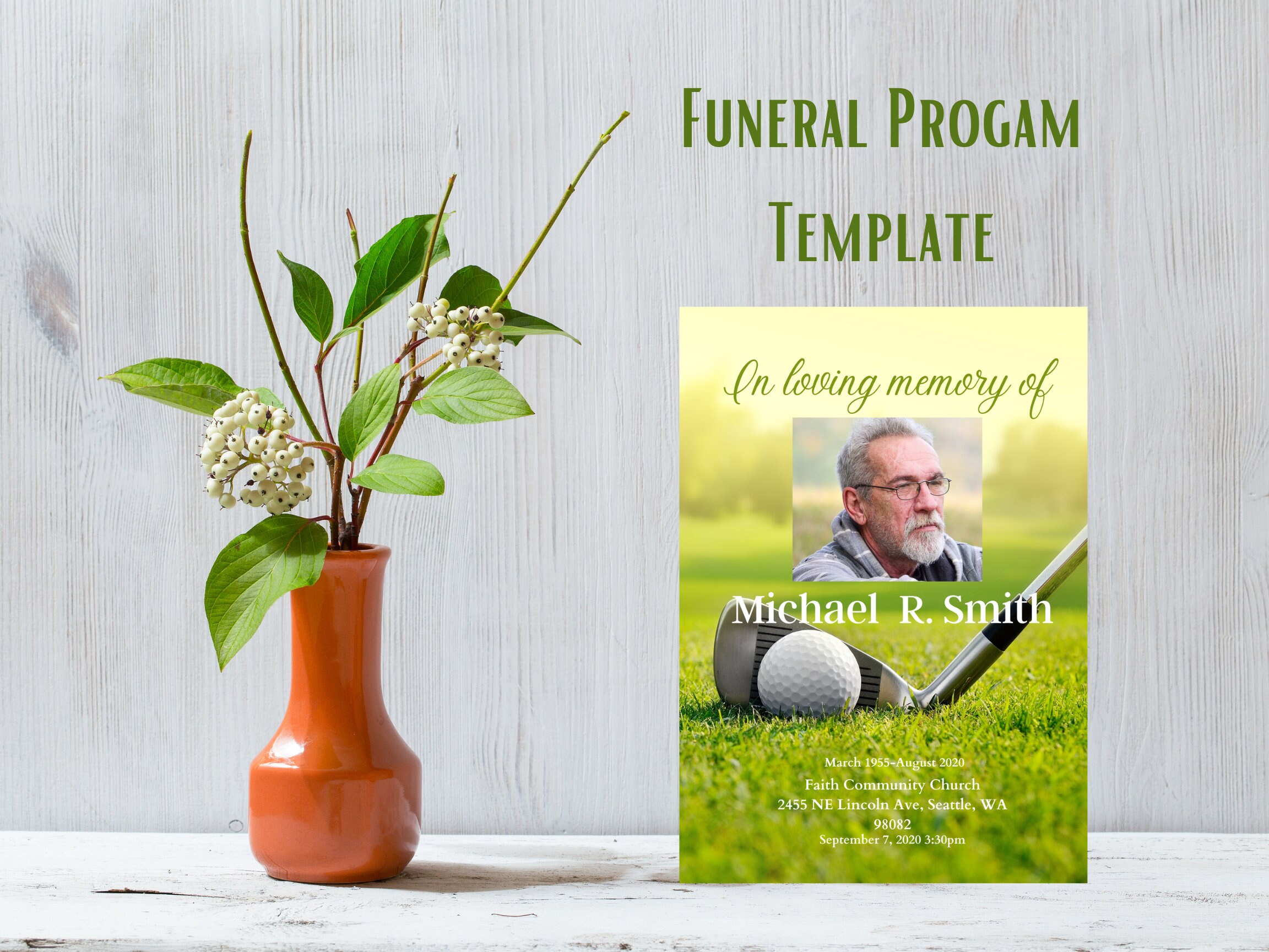 Funeral Template, Obituary Template, Funeral Program for Golfer, Memorial Program, Celebration