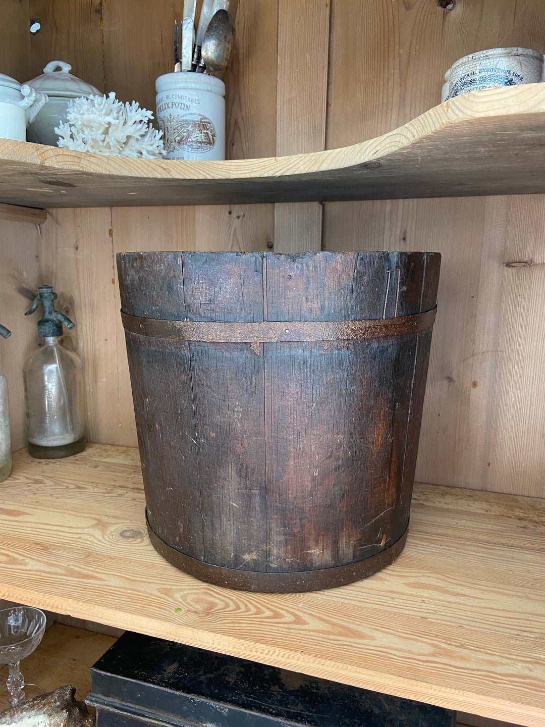 Antique Large Wooden Sap Bucket Etsy