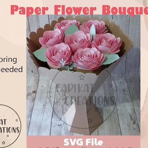 Paper Flower Bouquet with cut lines | Ramo de flores de papel |Vase for paper flowers | Valentines Present | Available DXF file