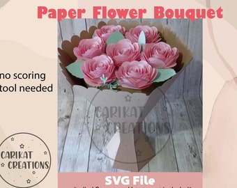 Paper Flower Bouquet with cut lines | Ramo de flores de papel |Vase for paper flowers | Valentines Present | Available DXF file