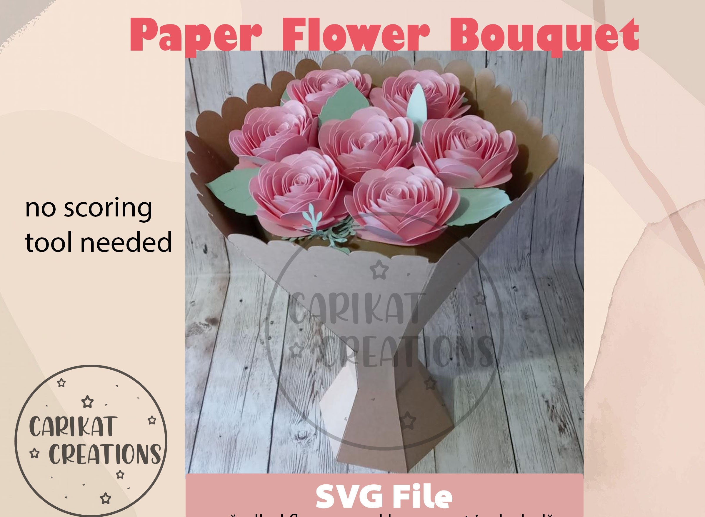 Paper Flower Bouquet With Cut Lines Ramo De Flores De Papel vase for Paper  Flowers Valentines Present Available DXF File 