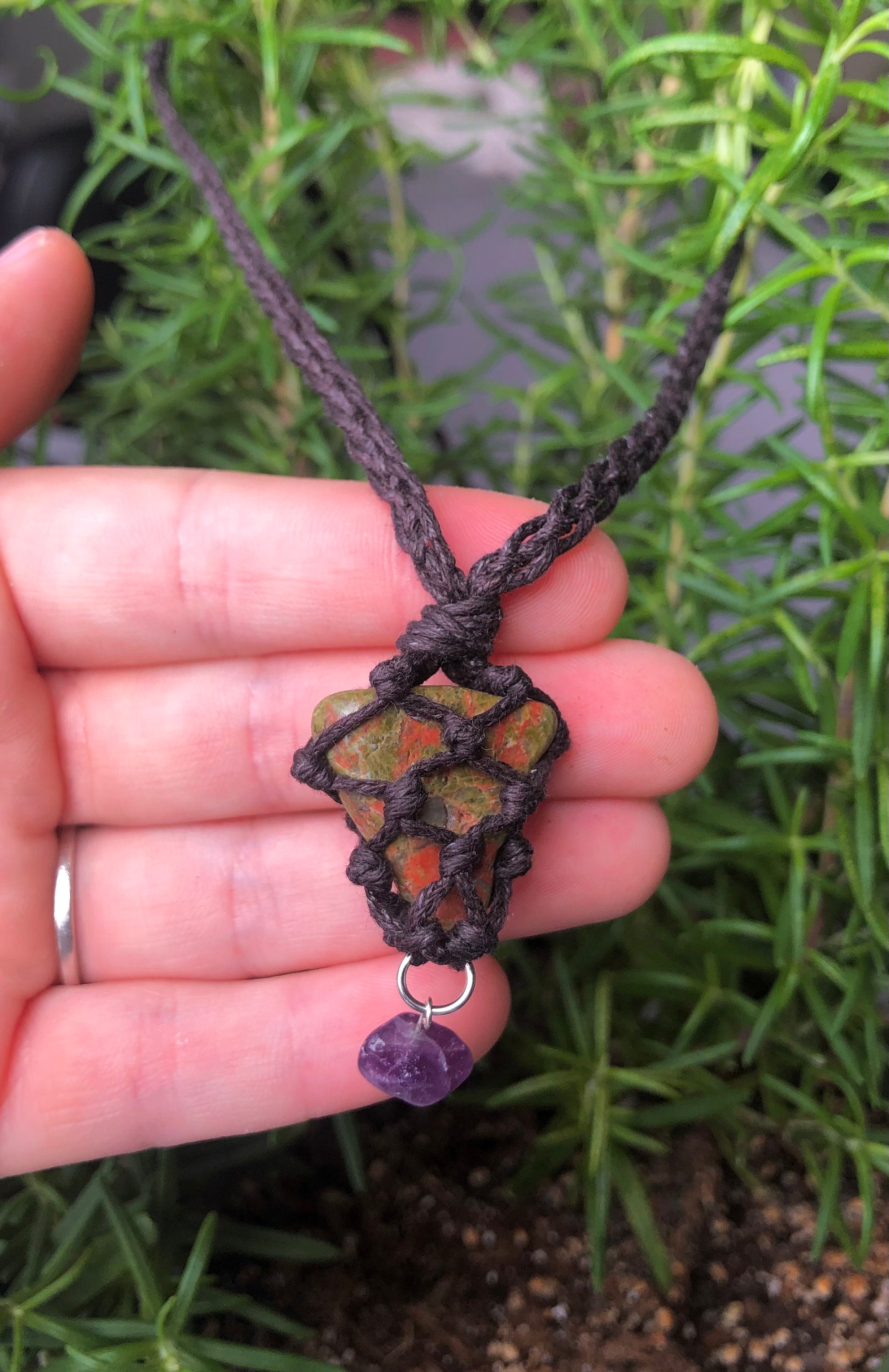 Macrame Crystal Necklace With Unakite 