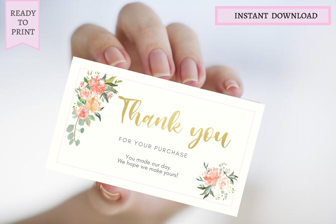Cute Printable Thank you insert business card size INSTANT Etsy