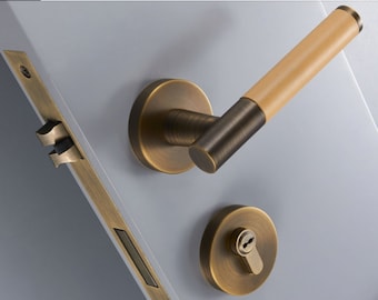 Leather interior privacy door lever handle, rustic lever handle, door lever handle, lever door handles with lock