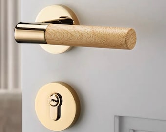 Levier de porte en bois doré, serrure de poignée de porte design tendance