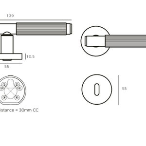 Brass door lever, knurled privacy door lock, door lever handle modern image 10