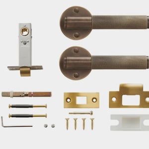 Brass door lever, knurled privacy door lock, door lever handle modern image 2