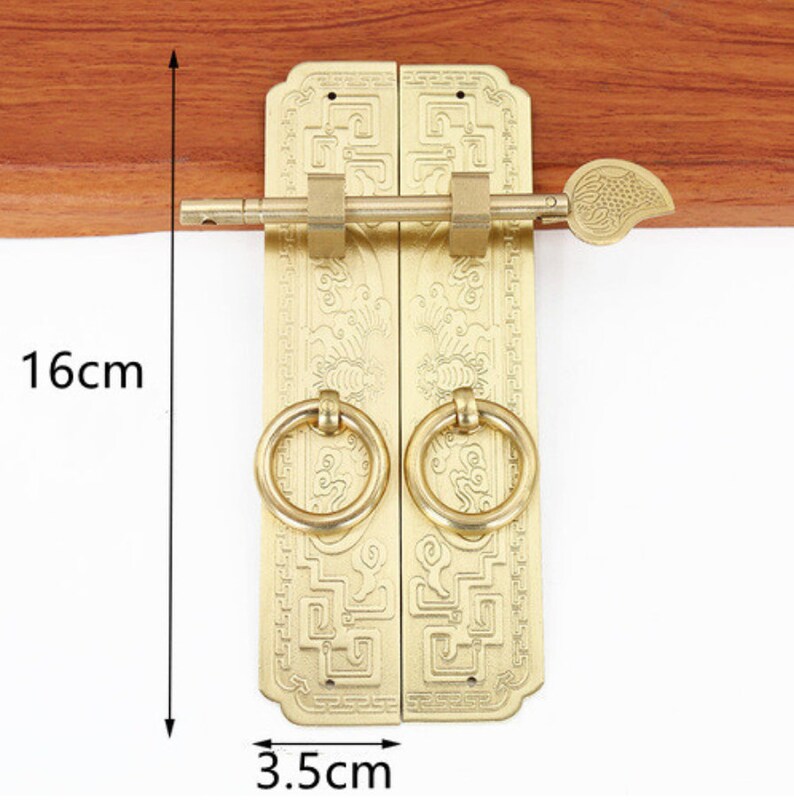 Vintage Chinese hasp, lock catch antique brass, retro asian latch, door safe latch lock image 7