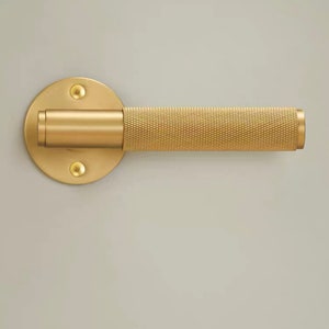Brass door lever, knurled privacy door lock, door lever handle modern image 4