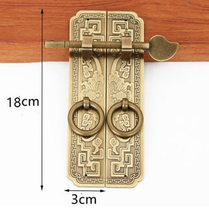 Vintage Chinese hasp, lock catch antique brass, retro asian latch, door safe latch lock image 8