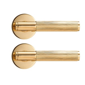 Brass door lever, knurled privacy door lock, door lever handle modern image 3