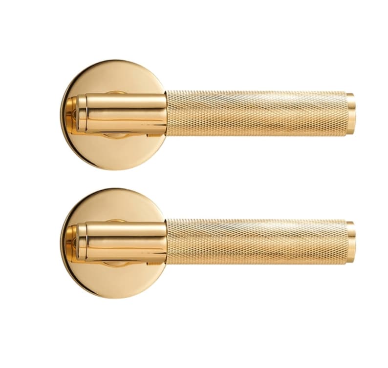 Brass door lever, knurled privacy door lock, door lever handle modern image 3
