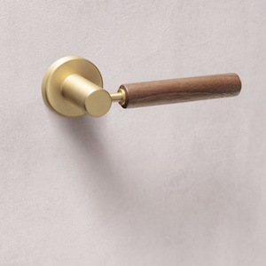 Walnut wood door lever handle, solid brass interior privacy door handle, door lever handle, lever door handles with lock