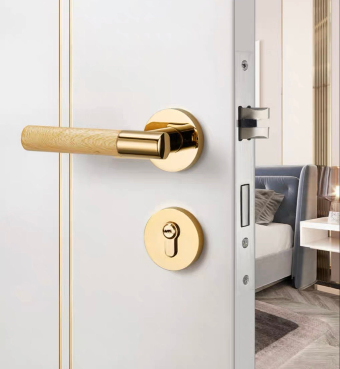 American Gold Anti-Theft Door Lock Light Luxury Indoor European PVD Room Door Lock Bedroom Wooden Door Magnetic Lock