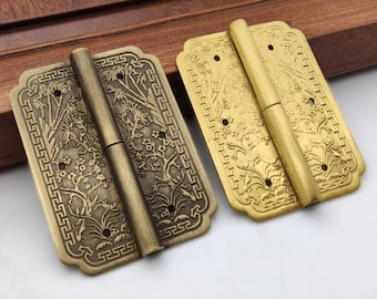 2 pcs door hinges, wardrobe for DIY cabinet buckles hardware hasp, vintage carved designs hinge for furniture