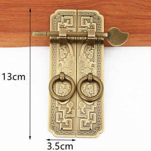 Vintage Chinese hasp, lock catch antique brass, retro asian latch, door safe latch lock image 5