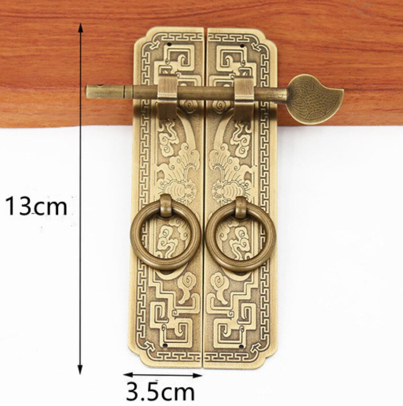 Vintage Chinese hasp, lock catch antique brass, retro asian latch, door safe latch lock image 5