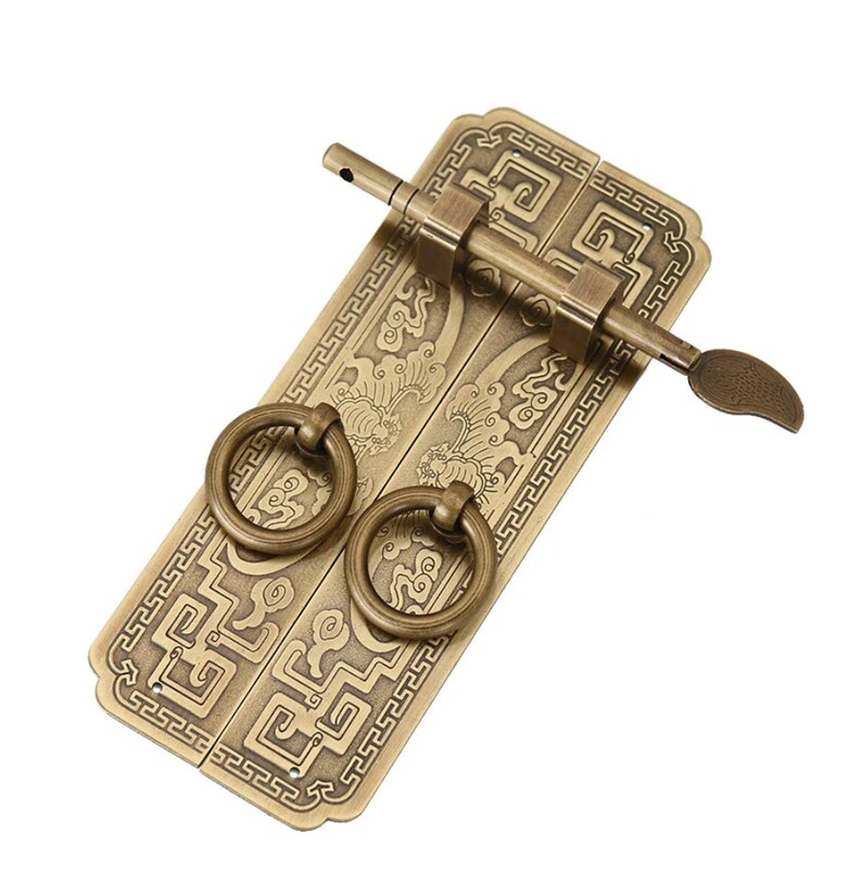 Vintage Chinese hasp, lock catch antique brass, retro asian latch, door safe latch lock image 3